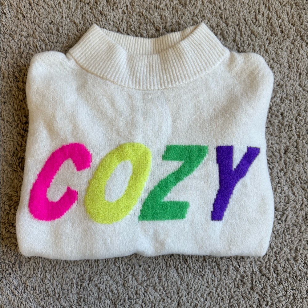 (SOLD) NWT a new day Cream Pullover Sweater with Multicolor Lettering